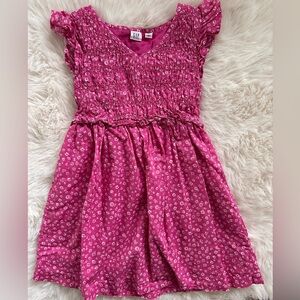 GAP KIDS Pink Smocked Floral Dress with White Floral Pattern Girls Size 6-7